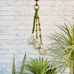 Ceramic Macrame 3 Big Bells Bunch Green (With Hook)