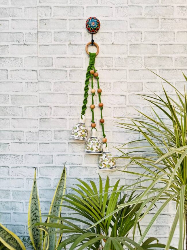 Ceramic Macrame 3 Big Bells Bunch Green (With Hook) - Image 2