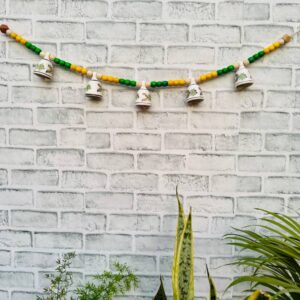 Ceramic Bells Festoon (Door Toran Hanging) | Festive Yellow & Green Edition – Colourful Beads & Bells