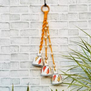 Ceramic Macrame 3 Big Bells Bunch Orange (With Hook)