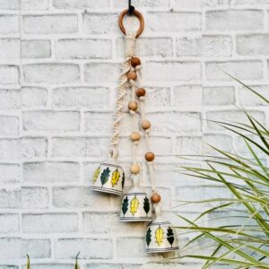 Ceramic Macrame 3 Big Bells Bunch White (With Hook)