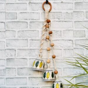 Ceramic Macrame 3 Big Bells Bunch White (With Hook)