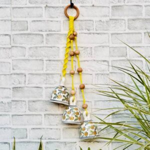 Ceramic Macrame 3 Big Bells Bunch Yellow (With Hook)