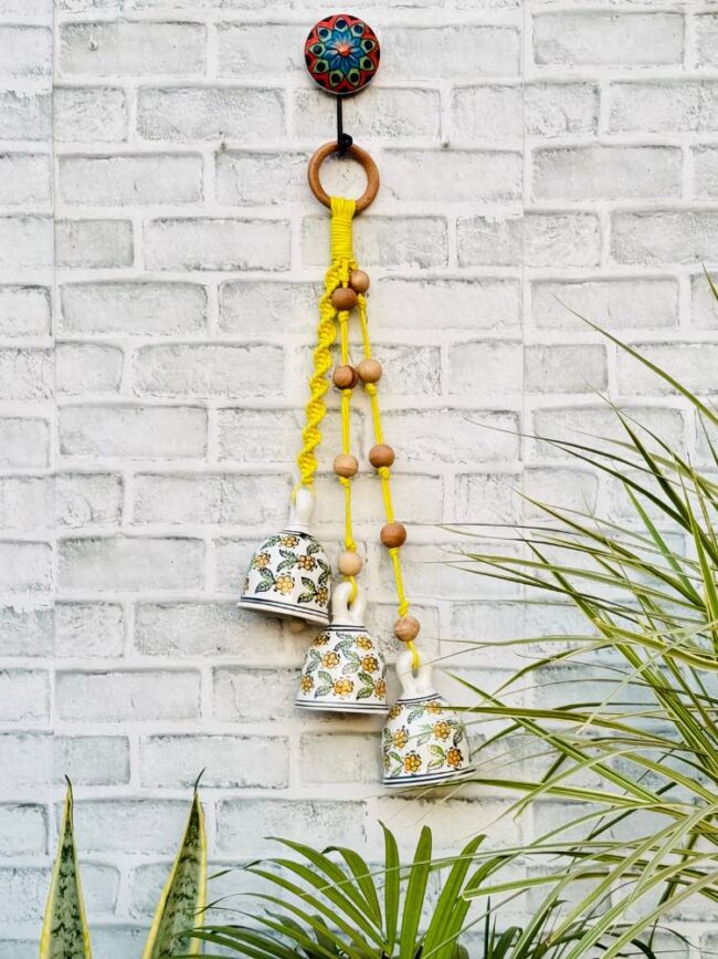Ceramic Macrame 3 Big Bells Bunch Yellow (With Hook) - Image 2