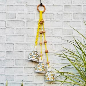 Ceramic Macrame 3 Big Bells Bunch Yellow (With Hook)