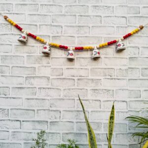 Ceramic Bells Festoon (Door Toran Hanging) | Festive Yellow & Red Edition – Colourful Beads & Bells