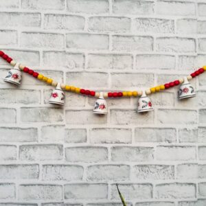 Ceramic Bells Festoon (Door Toran Hanging) | Festive Yellow & Red Edition – Colourful Beads & Bells