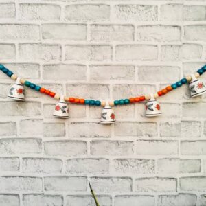 Ceramic Bells Festoon (Door Toran Hanging) | Festive Orange & Blue Edition – Colourful Beads & Bells