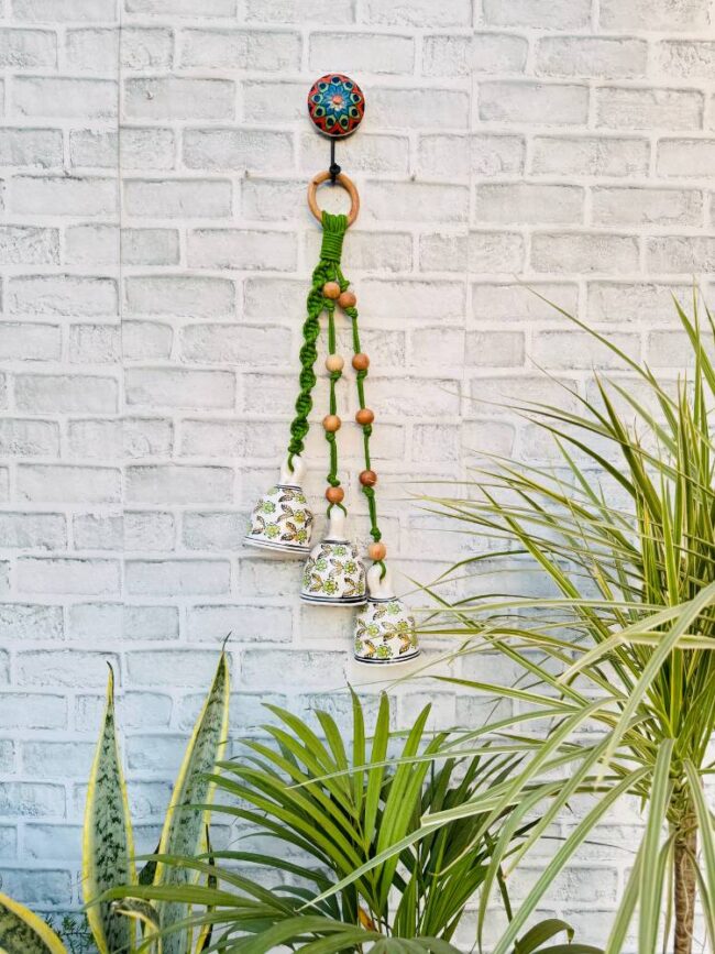 Ceramic Macrame 3 Big Bells Bunch Green (With Hook) - Image 3