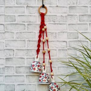Ceramic Macrame 3 Big Bells Bunch Red (With Hook)