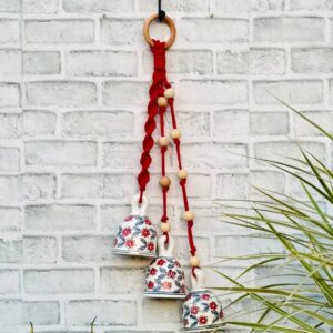 Ceramic Macrame 3 Big Bells Bunch Red (With Hook)