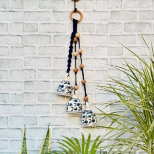 Ceramic Macrame 3 Big Bells Bunch Blue (With Hook)