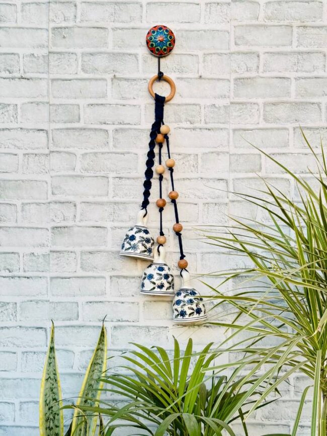 Ceramic Macrame 3 Big Bells Bunch Blue (With Hook) - Image 2