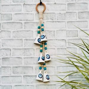 Ceramic Macrame Evil Eye Small Bells Bunch Of 6 (With Hook)