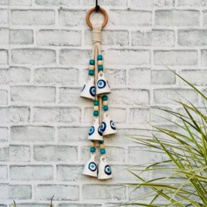 Ceramic Macrame Evil Eye Small Bells Bunch Of 6 (With Hook)