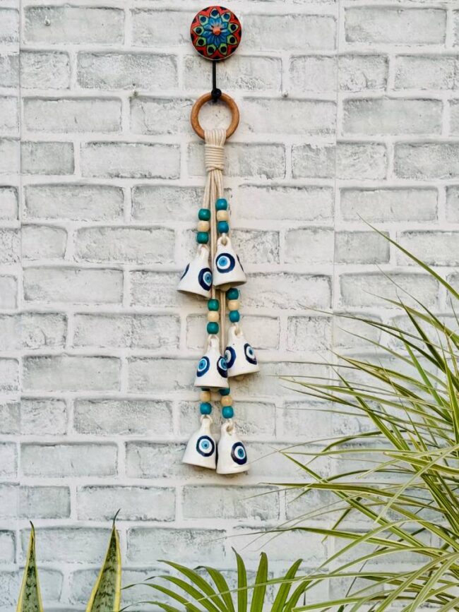 Ceramic Macrame Evil Eye Small Bells Bunch Of 6 (With Hook) - Image 2