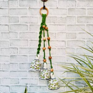 Ceramic Macrame 3 Big Bells Bunch Green (With Hook)