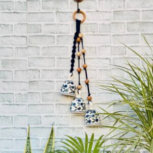 Ceramic Macrame 3 Big Bells Bunch Blue (With Hook)