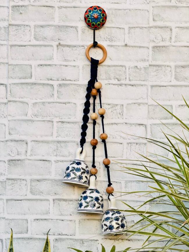 Ceramic Macrame 3 Big Bells Bunch Blue (With Hook) - Image 4