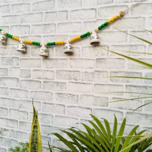 Ceramic Bells Festoon (Door Toran Hanging) | Festive Yellow & Green Edition – Colourful Beads & Bells