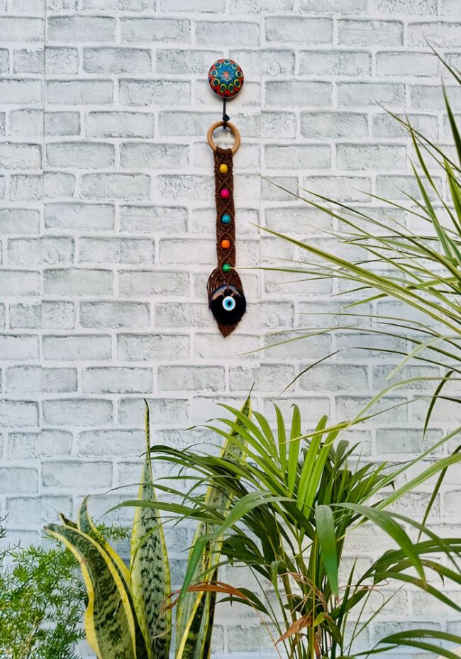 Macrame Beaded Evil Eye Brown (With Hook) - Image 2