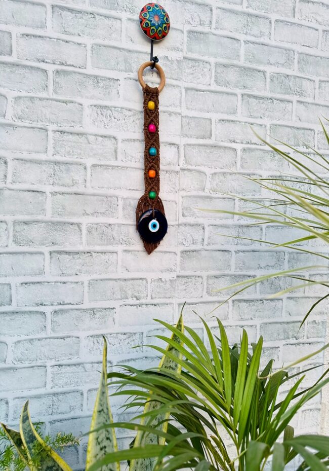 Macrame Beaded Evil Eye Brown (With Hook) - Image 3