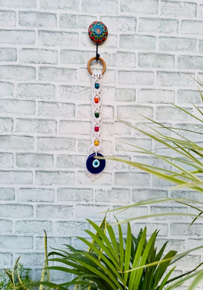 Macrame Beaded Evil Eye White (With Hook)