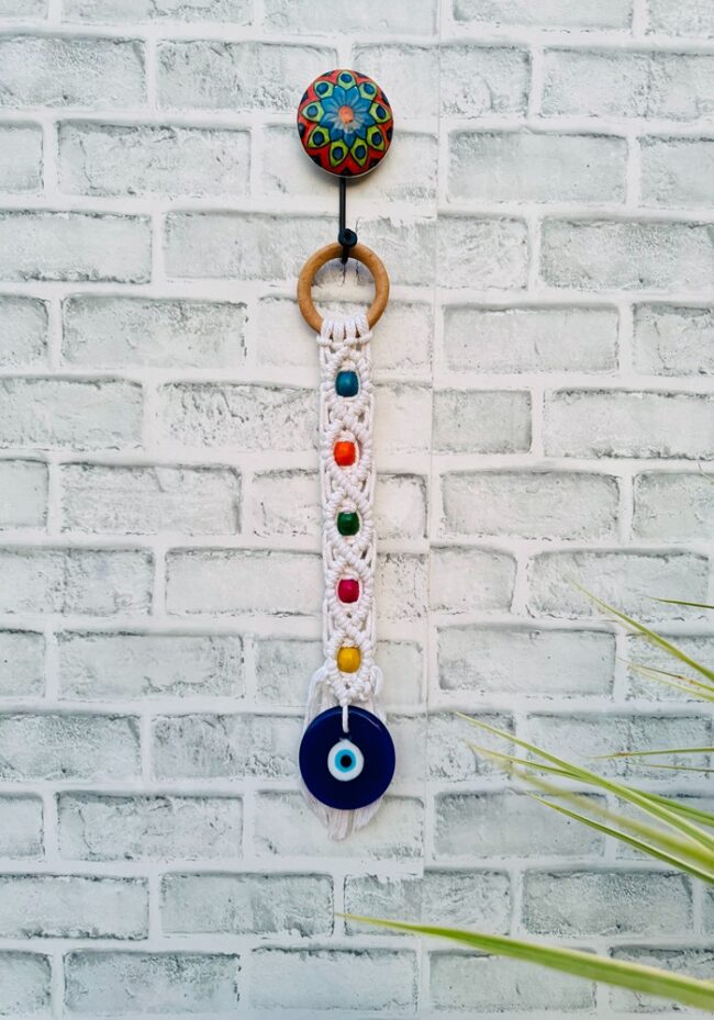 Macrame Beaded Evil Eye White (With Hook) - Image 2