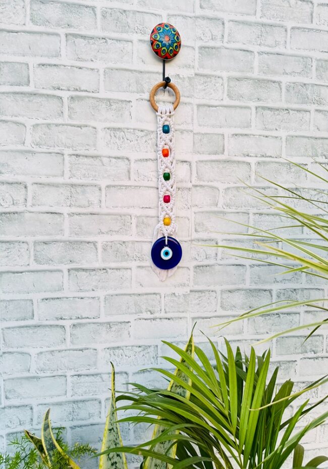 Macrame Beaded Evil Eye White (With Hook) - Image 3