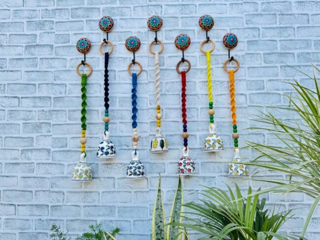 Set of Seven | Handmade Ceramic Macrame Bells with Hooks (Buy 5, Get 2 Free!)