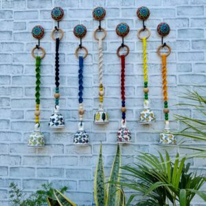 Set of Seven | Handmade Ceramic Macrame Bells with Hooks (Buy 5, Get 2 Free!)