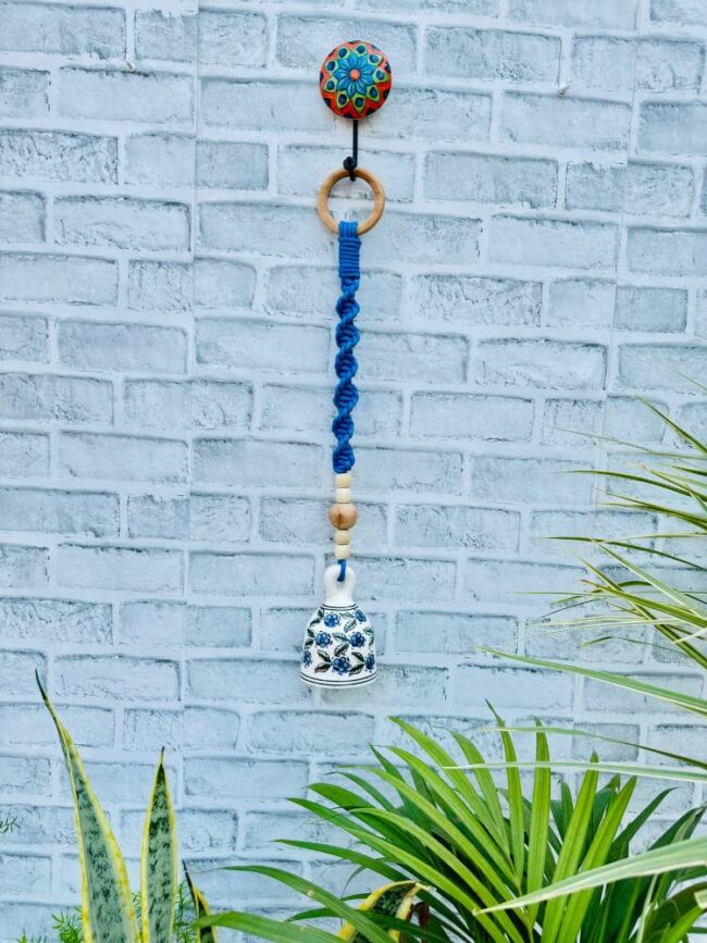 Handmade Ceramic Macrame Bells with Hooks (Buy 5, Get 2 Free!)-Blue (With Hook) - Image 3