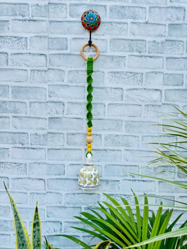 Handmade Ceramic Macrame Bells with Hooks (Buy 5, Get 2 Free!)-Green (With Hook)