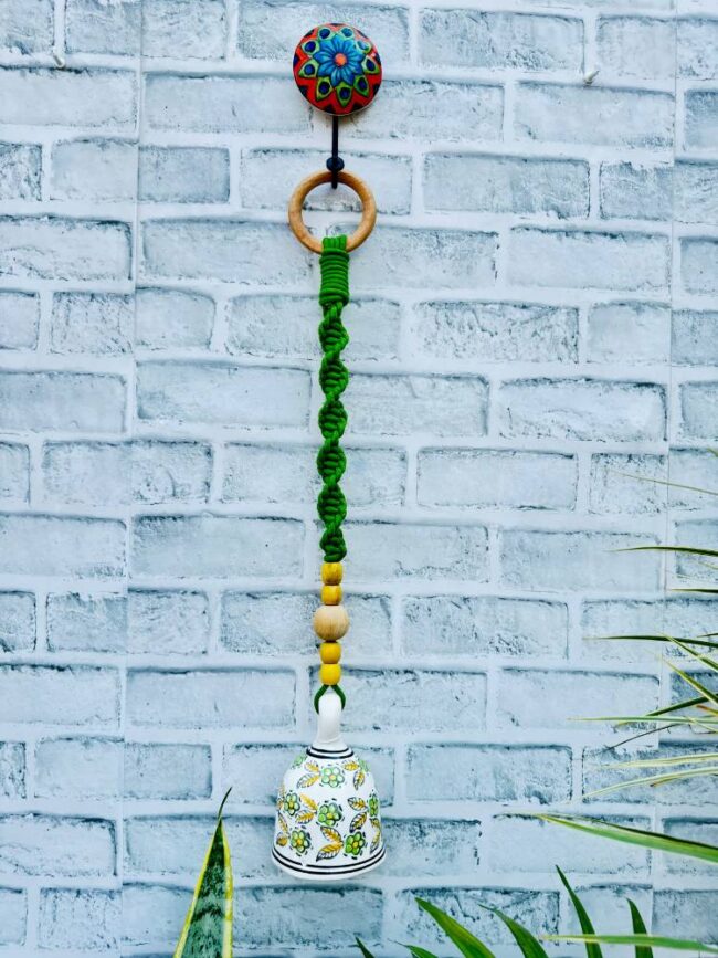 Handmade Ceramic Macrame Bells with Hooks (Buy 5, Get 2 Free!)-Green (With Hook) - Image 2