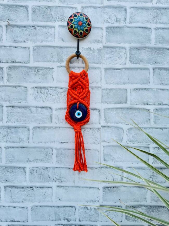 Evil Eye Wall Hanging | Handcrafted Protection & Elegance-orange (With Hook)