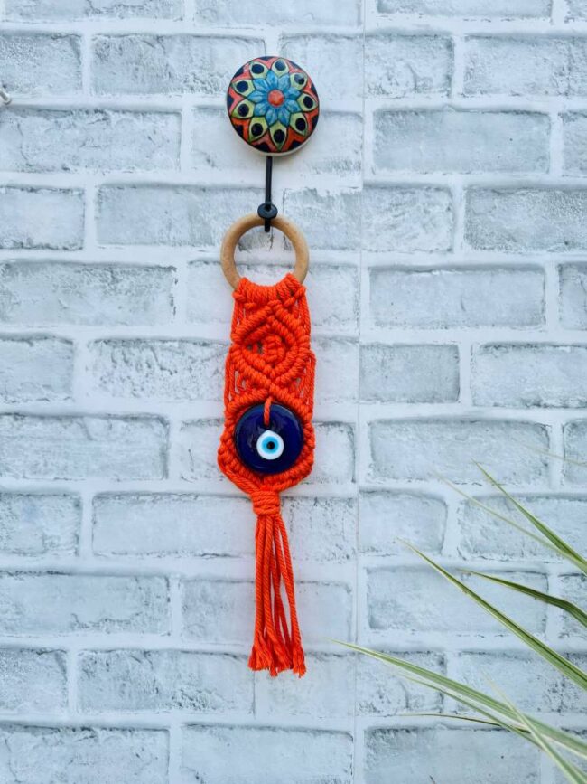Evil Eye Wall Hanging | Handcrafted Protection & Elegance-orange (With Hook) - Image 2