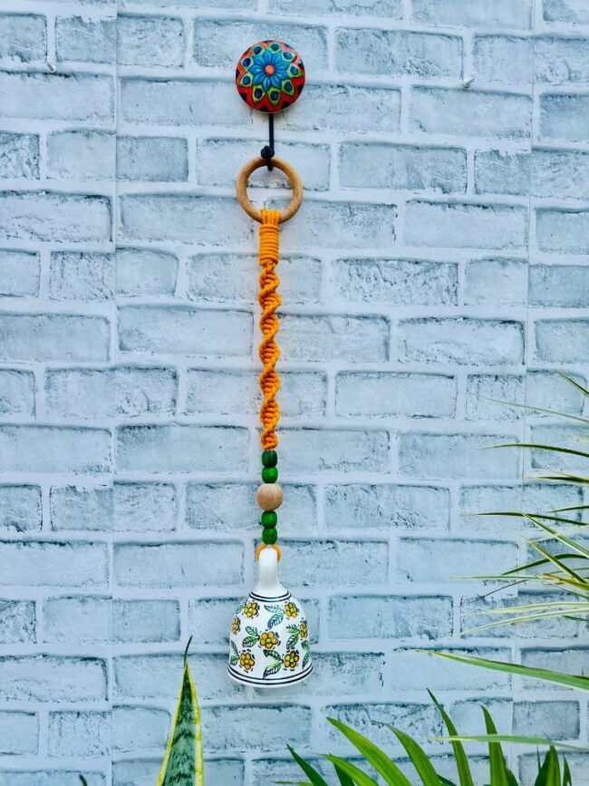 Handmade Ceramic Macrame Bells with Hooks (Buy 5, Get 2 Free!)-Orange (With Hook) - Image 2