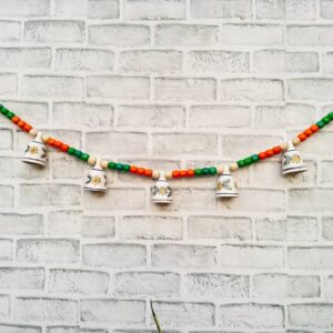 Ceramic Bells Festoon (Door Toran Hanging) | Festive Orange & Green Edition – Colourful Beads & Bells