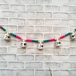 Ceramic Bells Festoon (Door Toran Hanging) | Festive Pink & Blue Edition – Colourful Beads & Bells