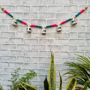 Ceramic Bells Festoon (Door Toran Hanging) | Festive Pink & Blue Edition – Colourful Beads & Bells