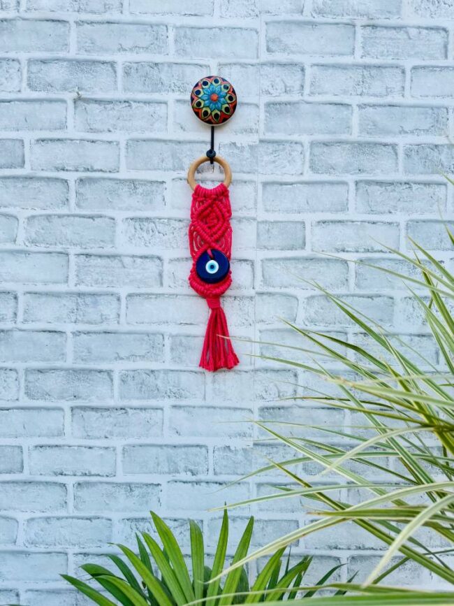 Evil Eye Wall Hanging | Handcrafted Protection & Elegance-Pink (With Hook) - Image 2