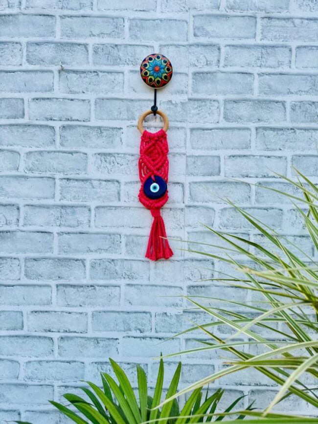 Evil Eye Wall Hanging | Handcrafted Protection & Elegance-Pink (With Hook) - Image 3