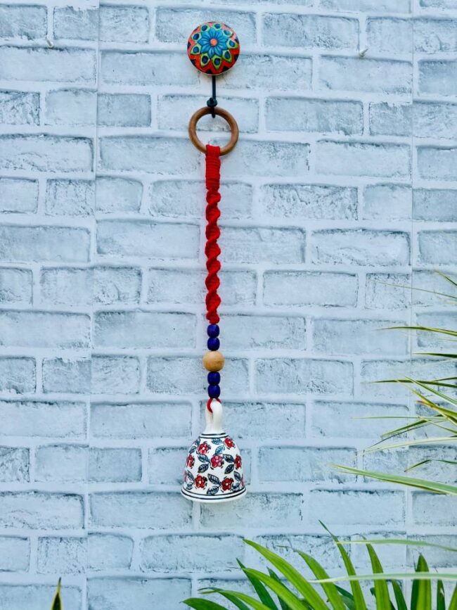 Set of Seven | Handmade Ceramic Macrame Bells with Hooks- White Edition (Buy 5, Get 2 Free!)
