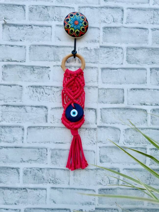 Evil Eye Wall Hanging | Handcrafted Protection & Elegance-Pink (With Hook)