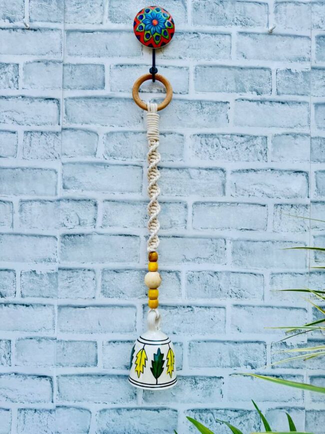 Handmade Ceramic Macrame Bells with Hooks (Buy 5, Get 2 Free!)-White (With Hook)