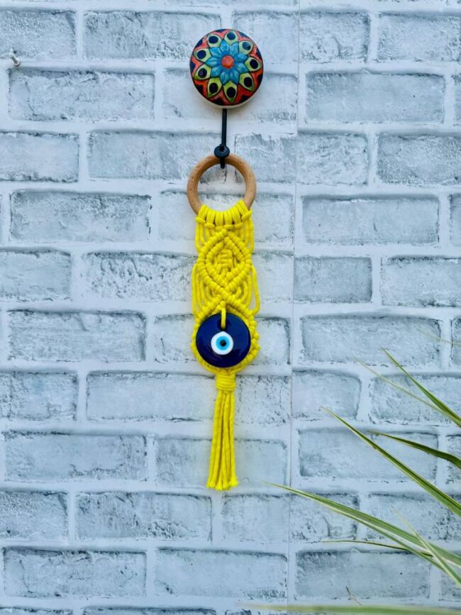 Evil Eye Wall Hanging | Handcrafted Protection & Elegance-yellow (With Hook)