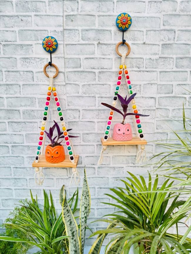 Handcrafted Multicoloured Beaded Mini Wall Shelves (With Hook) - Image 3