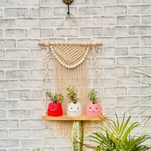 Rustic Boho Macrame Wall Shelf (With Hook)