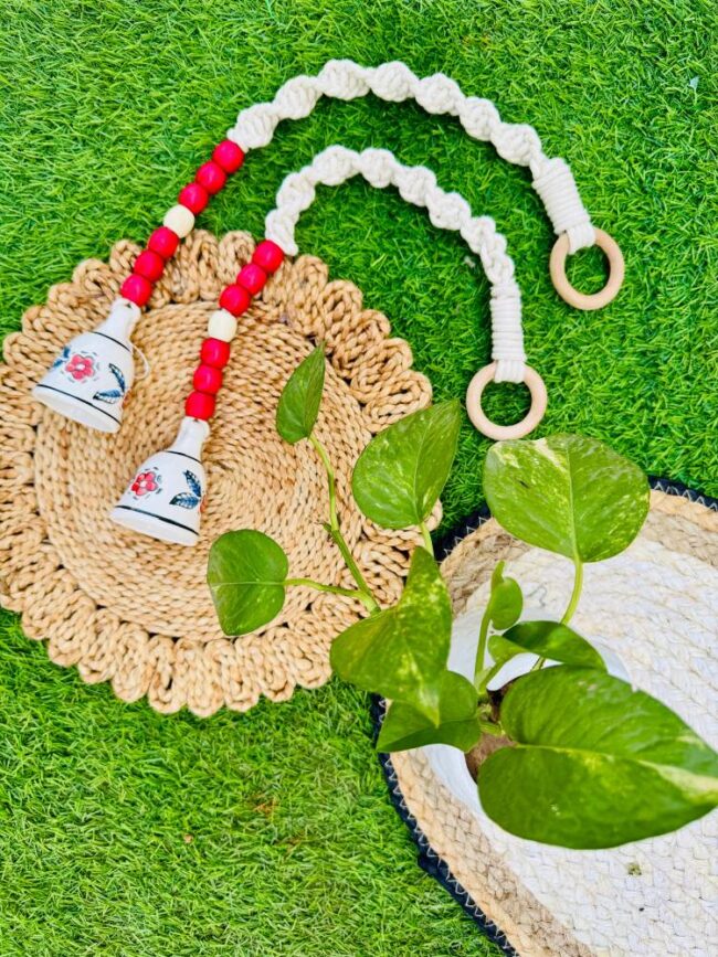 Handcrafted Temple Macrame Chimes/Bells Red - Image 2