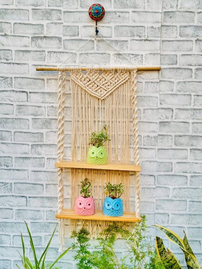 Rustic Macrame Twin Shelf Hanging (With Hook) - Image 2